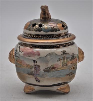 Lot 157 - A Japanese Satsuma earthenware koro, decorated...