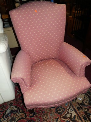 Lot 1295 - A pink floral fabric upholstered scroll...