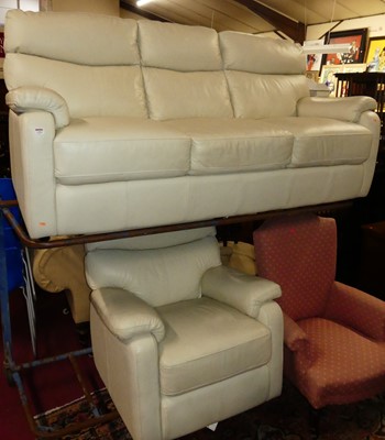 Lot 1296 - A contemporary cream leather two-piece suite,...