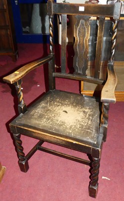 Lot 1315 - A pair of 1930s oak barleytwist and slatback...