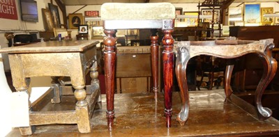 Lot 1368 - A joined oak low joint stool; together with a...