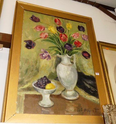 Lot 1004 - Contemporary school - Still life with flowers...