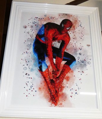 Lot 1019 - Spiderman, embellished print, 78 x 58cm
