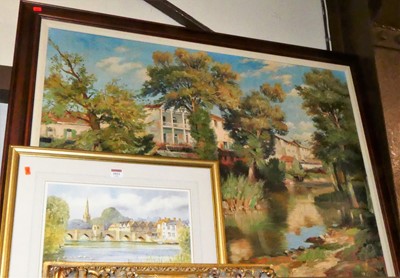 Lot 1021 - G Elosson - Continental river landscape,...