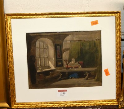 Lot 1050 - George Cattermole (1800-1868) - Monastic scene,...