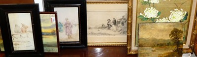 Lot 1054 - L Simpkin - River scene, watercolour; A W...
