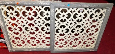 Lot 1077 - A pair of reproduction distressed painted and...