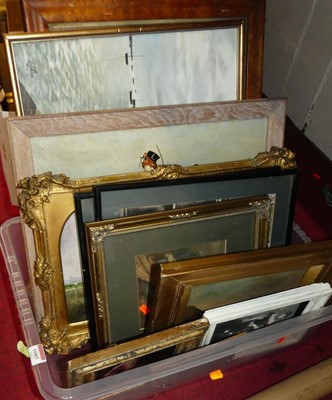 Lot 1085 - A box of assorted pictures and prints, to...