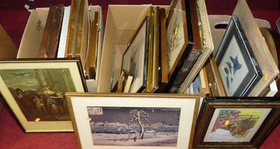 Lot 1086 - Three boxes of assorted pictures and prints,...