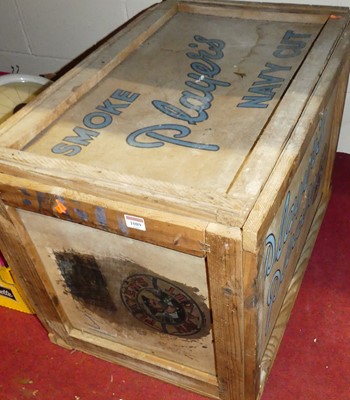 Lot 1089 - A softwood bound storage box advertising...