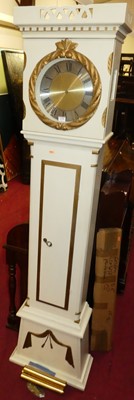 Lot 1370 - A reproduction white painted longcase clock,...