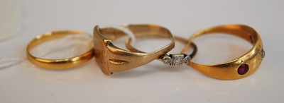 Lot 341 - A 22ct gold wedding band, 2g; together with an...