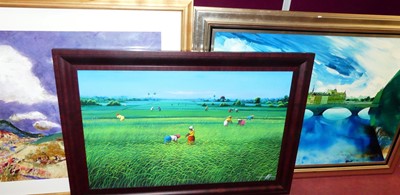 Lot 1112 - Mike Fitzpatrick - "La Seine", acrylic on...