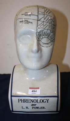 Lot 484 - A reproduction glazed ceramic phrenology bust,...