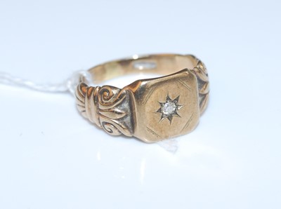 Lot 368 - A 9ct gold signet ring, 'gypsy' set with a...