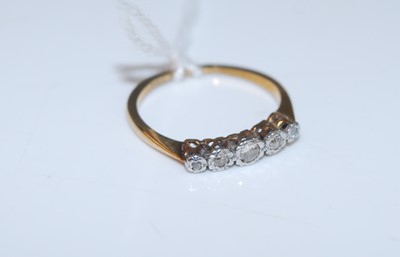 Lot 369 - A yellow gold and platinum diamond five stone...