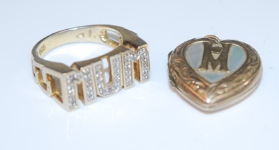 Lot 385 - A silver gilt and paste set dress ring 'Mum';...