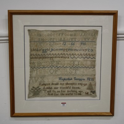 Lot 585 - A Victorian needlework alphabet and verse...