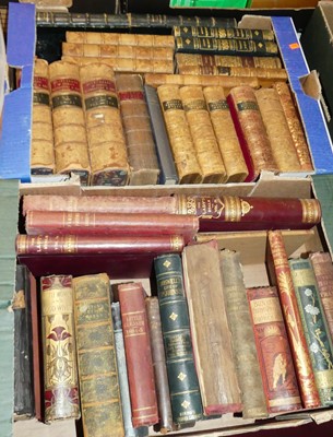 Lot 401 - Four boxes of mixed leather bound books to...