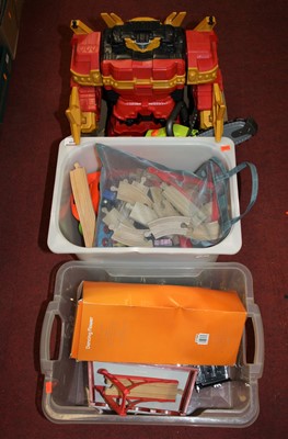 Lot 448 - Three boxes of vintage toys, to include wooden...