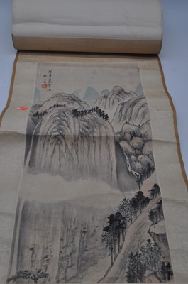 Lot 545 - A Chinese wall hanging scroll depicting a...