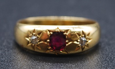 Lot 2603 - An 18ct yellow gold, ruby and diamond dress...