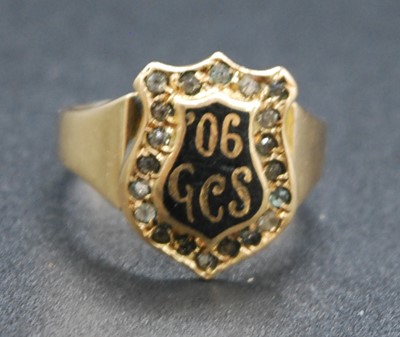 Lot 2641 - A 19th century yellow metal, black enamel and...