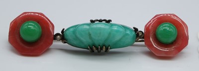 Lot 2656 - An Art Deco white metal, celadon jade and pink...