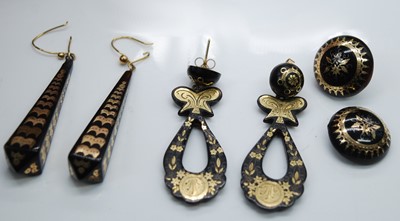 Lot 2672 - A pair of Victorian gold pique tortoiseshell...