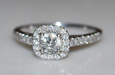 Lot 2807 - A white metal diamond cusion-shaped cluster...