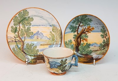 Lot 2047 - An 18th century Castelli maiolica trio,...