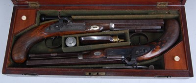 Lot 51 - A cased pair of 40-bore percussion duelling...
