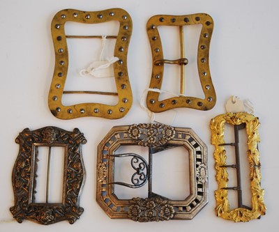 Lot 2389 - Five 19th century buckles, one being a long...