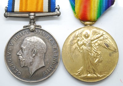 Lot 23 - A WW I British War and Victory pair, naming...