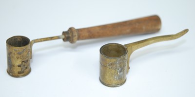 Lot 13 - A 19th century French brass powder measure, on...
