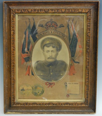 Lot 48 - A WW I print, the central portrait surmounted...