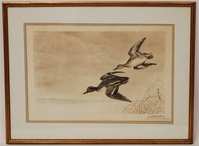 Lot 425 - Leon Danchin (1887-1939), Mallards in flight,...