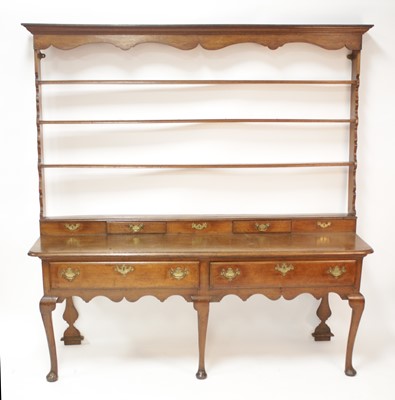 Lot 2540 - An 18th century oak Welsh dresser, the...