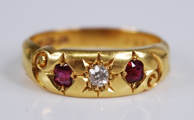 Lot 2189 - An Edwardian 18ct gold, ruby and diamond ring,...
