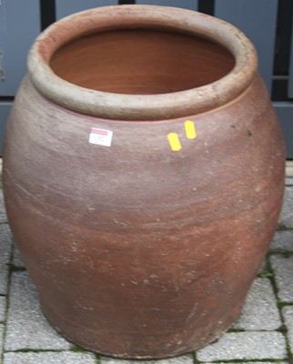 Lot 1152 - A painted terracotta garden planter of ovoid...