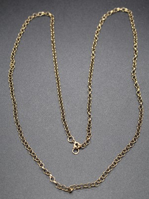 Lot 427 - A 9ct gold belcher link long neck chain, 6.4g,...