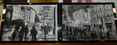 Lot 1012 - A pair of modern acrylic on canvas in...