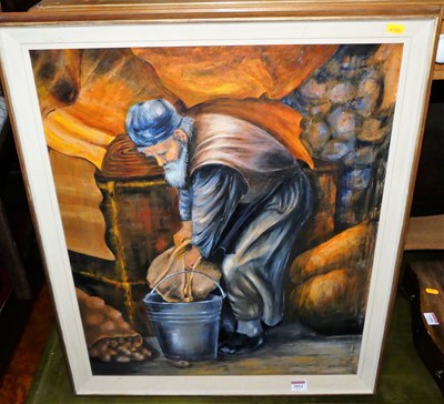 Lot 1014 - Eileen Wood - The monk at his chores, acrylic,...
