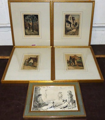 Lot 1020 - A set of four topographical colour mezzotints;...