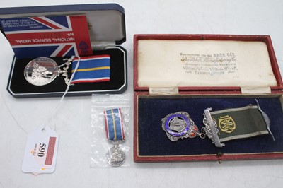 Lot 590 - A National Service medal with miniature in box...