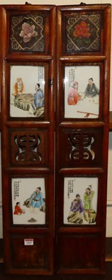 Lot 1042 - A pair of Chinese softwood panels depicting...