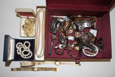 Lot 553 - A jewellery box and contents to include faux...