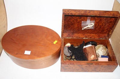 Lot 566 - A burr wood box containing costume jewellery,...