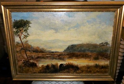 Lot 1048 - John Webb - River landscape, oil on canvas,...