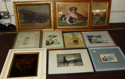 Lot 1049 - A box of assorted pictures and prints, to...